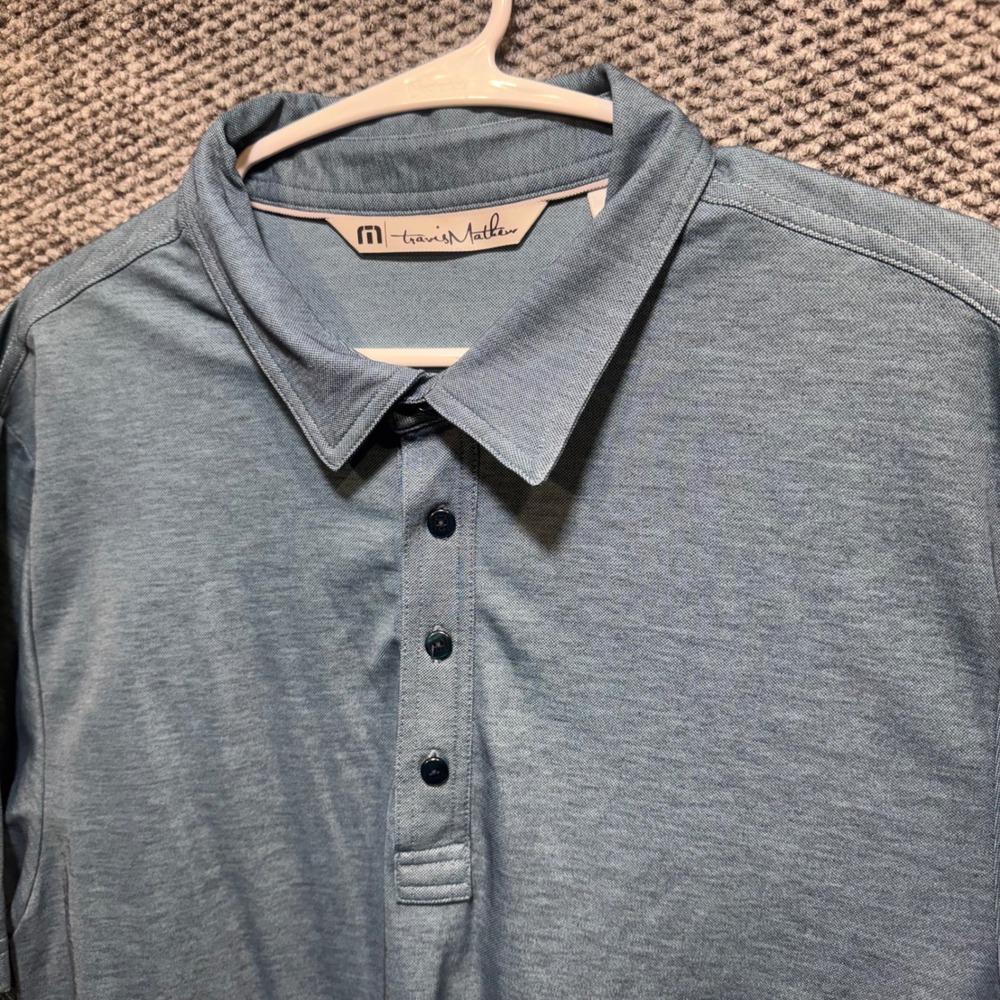 TravisMathew Mens Heather Blue Short Sleeve Golf Polo Shirt Size Large L